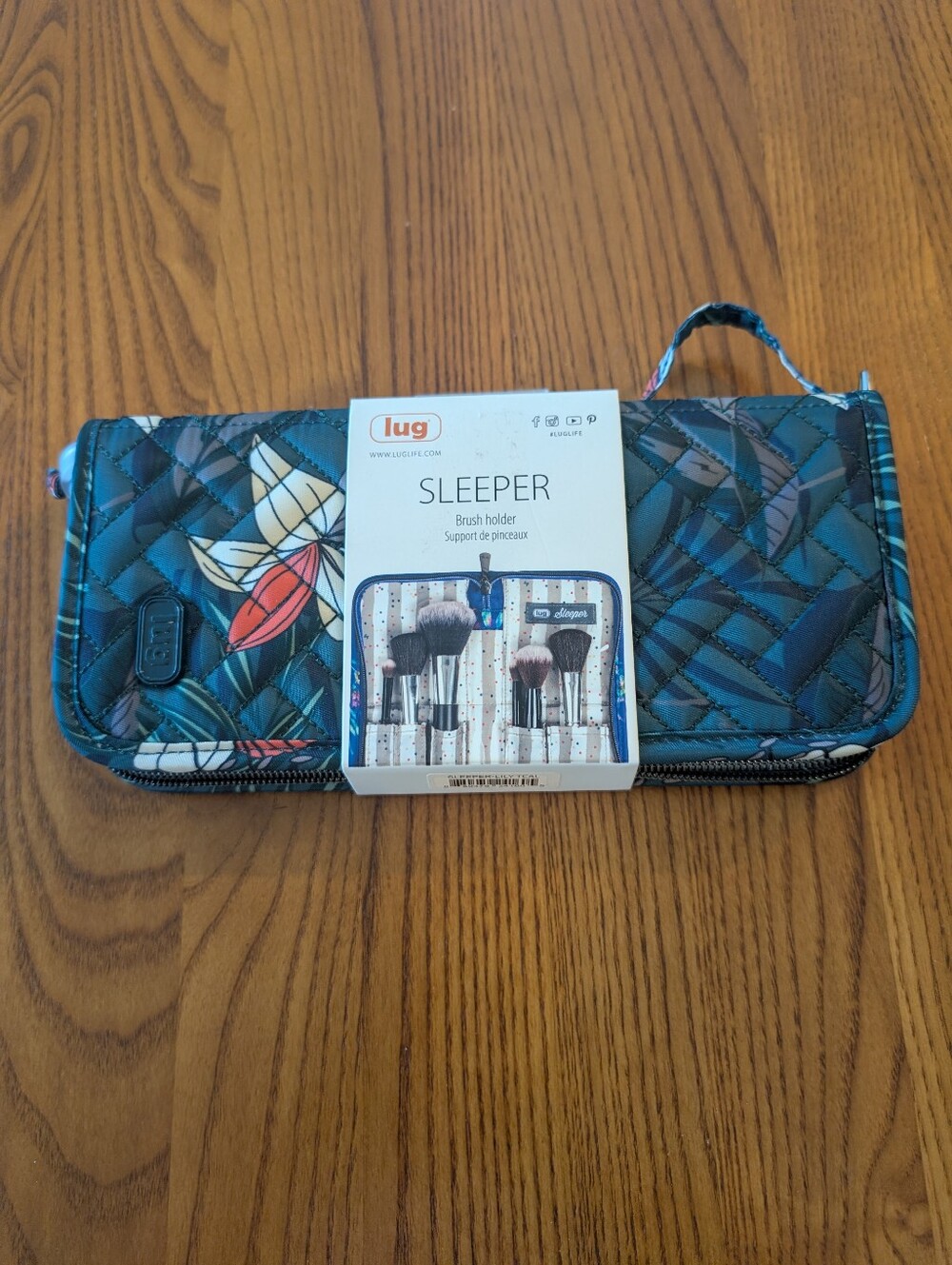 Lug Sleeper Brush Holder - Teal Floral Leaf Print - NEW